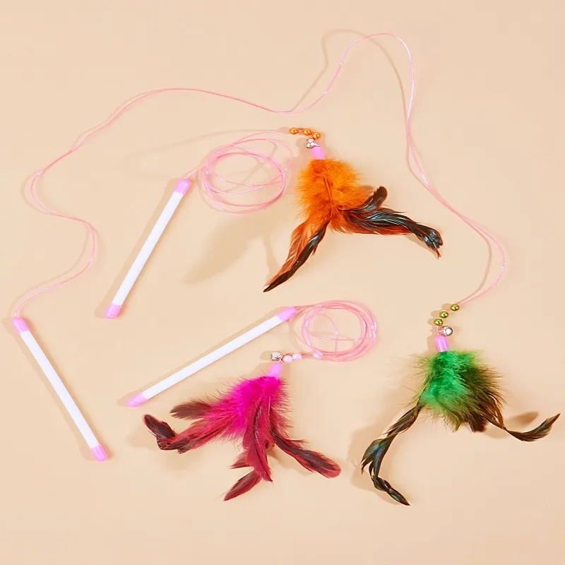 Juguetes para gatos, palos para gatos con plumas, cuerda suave, juguete interactivo para gatos, juguete para gatos resistente a mordeduras, rompecabezas para gatitos con campana, productos para mascotas - imagen 2