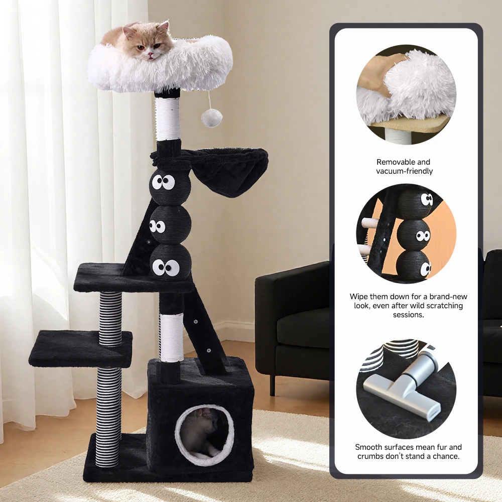 Árbol para gatos mediano de 49,2 pulgadas, modelo de escalera verde, marco de escalada para gatos, torre para gatos de varios niveles con poste rascador para gatos, perca acogedora - imagen 5