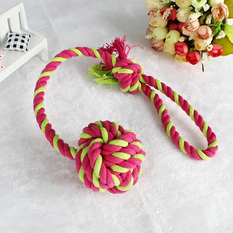 Juguetes de entrenamiento trenzados fuertes para perros grandes, juguete de cuerda para masticar para mascotas, pelota de algodón hecha a mano, juguetes molares para cachorros y gatos - imagen 4