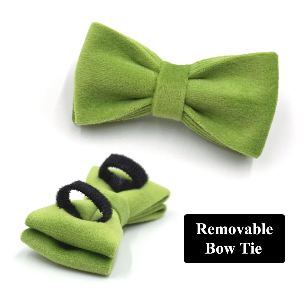 Collar de terciopelo grueso verde Matcha para gatos, Collar de gato con nombre personalizado y Bukcles de Metal, Collar ajustable con bonito lazo para cachorro - imagen 3