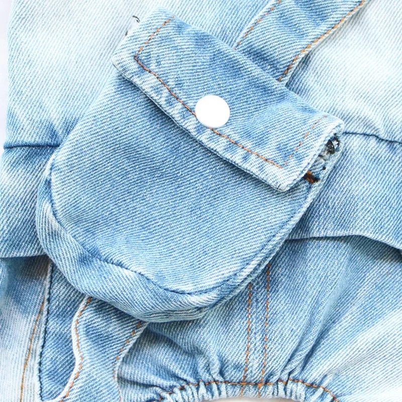 2025 Nuevo diseño de monos de mezclilla para perros pequeños con mochila snack: traje de jeans duradero para cachorros de niño y niña - imagen 5