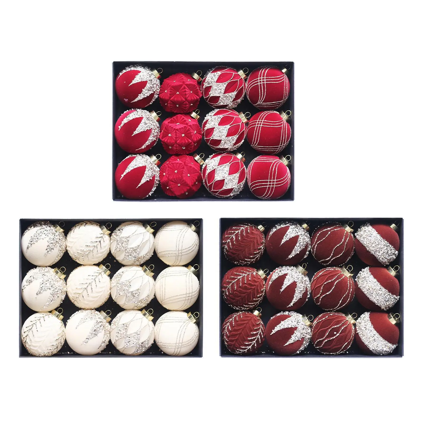 12 bolas de Navidad de terciopelo, decoración de árbol de Navidad, colgantes, decorativas resistentes para festivales en el hogar, decoraciones para fiesta de boda - imagen 2