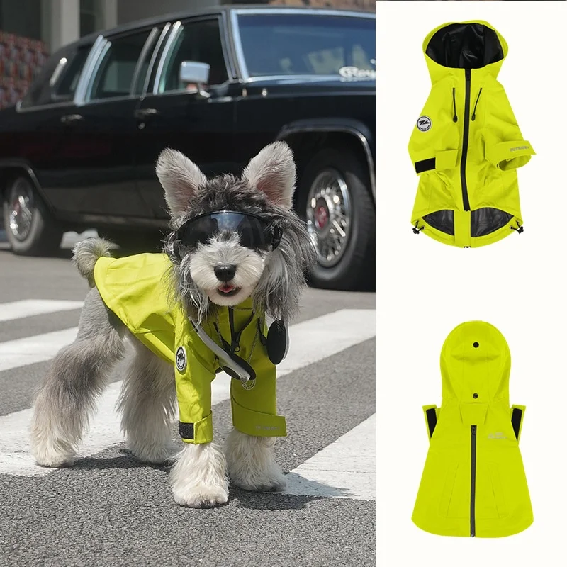 Chaqueta de lluvia para mascotas, ropa de otoño e invierno para perros, abrigo a prueba de viento, chaqueta con capucha para perros para clima frío, ropa de exterior de dos patas para mascotas