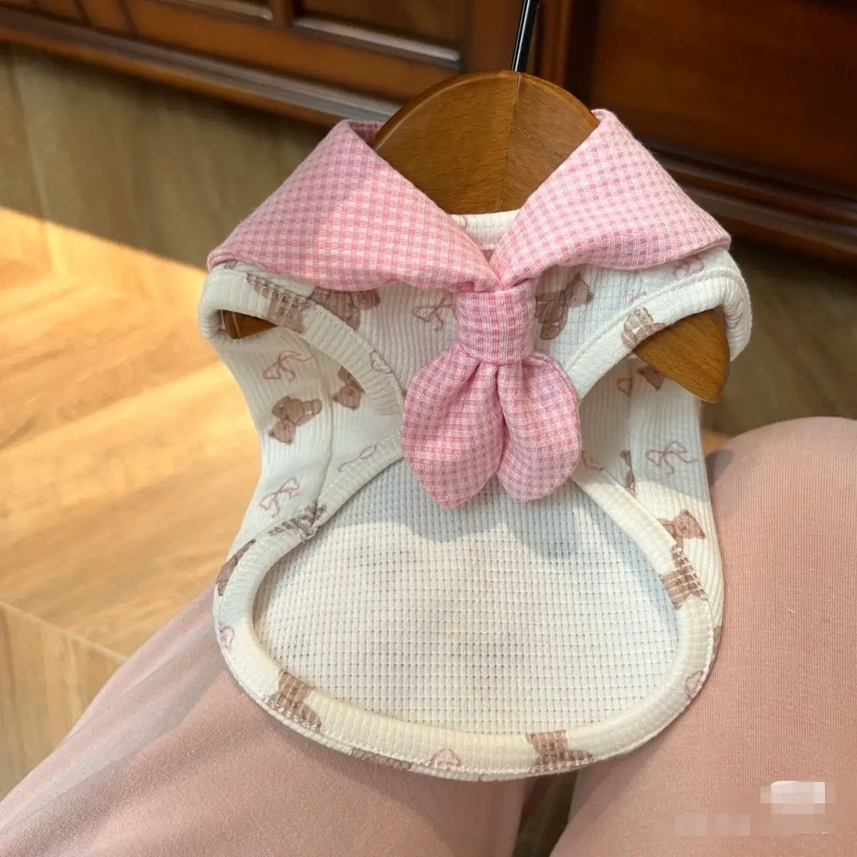 Chaleco con cuello de otoño/invierno para mascotas, ropa para el hogar con lazo, oso y gato, bonito vestido de Estilo Princesa, ropa para cachorros, ropa para perros pequeños - imagen 5