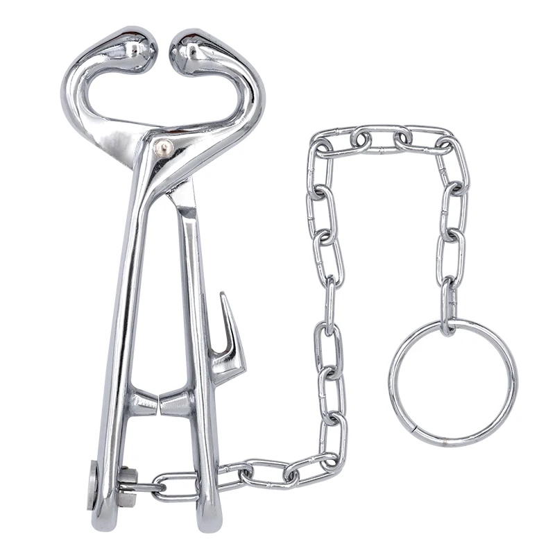 Alicates de punta de ganado con cadena, abrazadera de tracción de vaca de acero inoxidable, dispositivo de perforación de bovino fijo, herramienta de perforación, 1 piezas