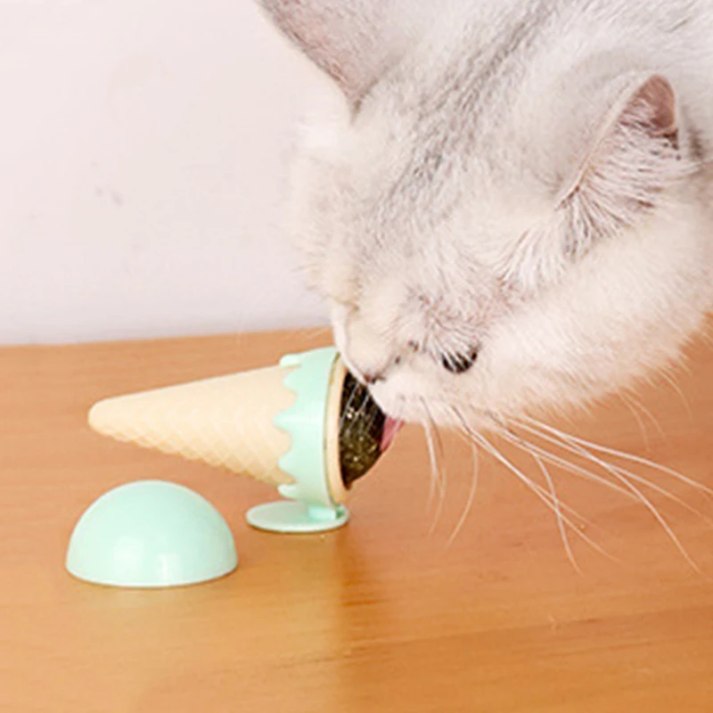 Helado de menta para gatos, juguetes de dos colores, pulido automático y limpieza de dientes, mascota Zhuanzhuan Le, gatito de cono dulce para aliviar el aburrido - imagen 2