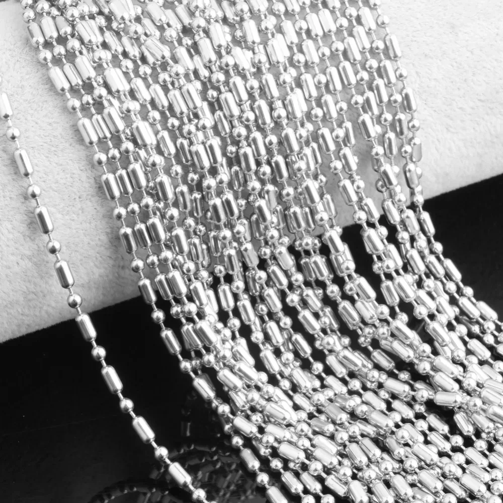 100 Uds. Collar de cadena de eslabones de bambú de acero inoxidable de Color plateado para etiqueta de identificación de perro accesorios colgantes accesorios de joyería DIY - imagen 4