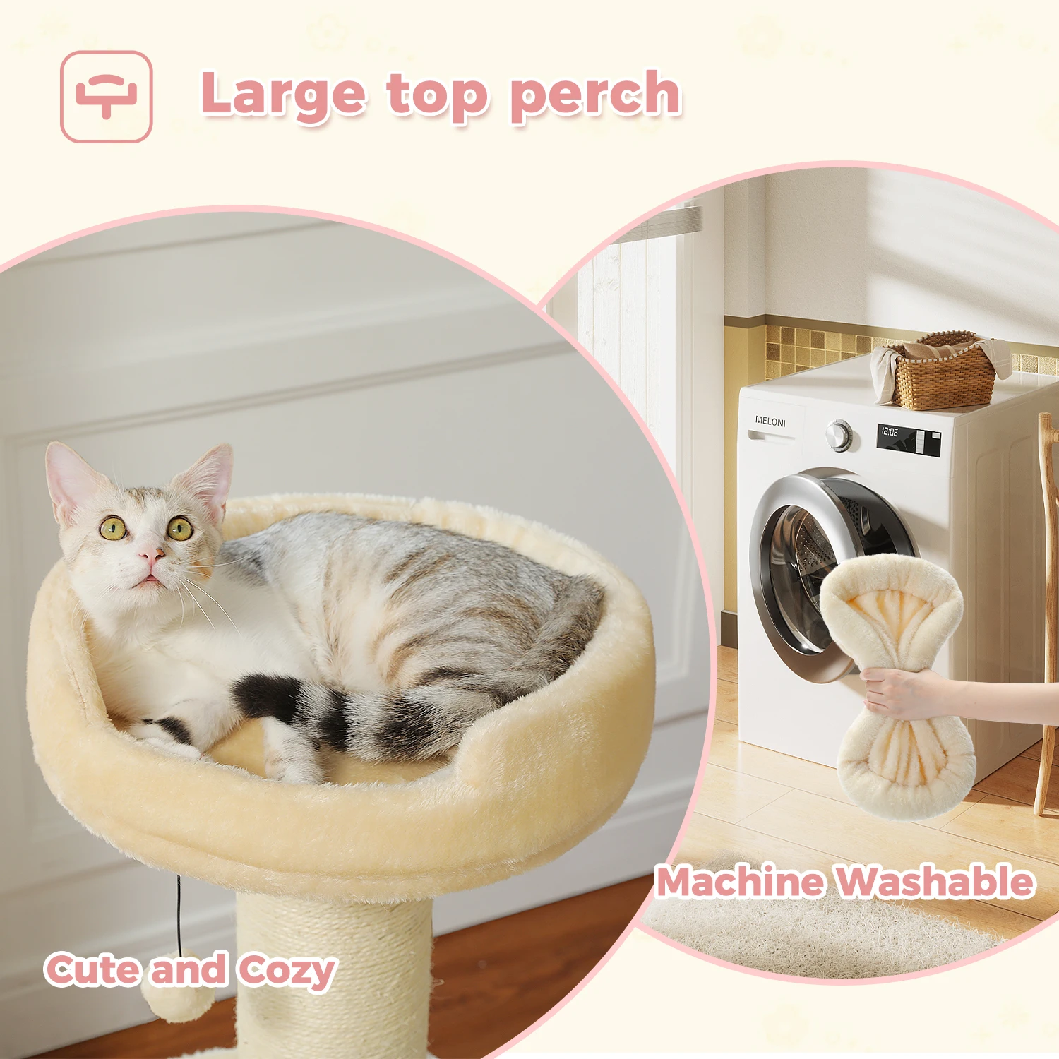 Poste rascador para gatos grandes, torre de árbol para gatos pequeños con poste rascador grueso, cama suave en la parte superior, rascador alto para gatos en interiores, rascadora para gato, juguete para gatos - imagen 4