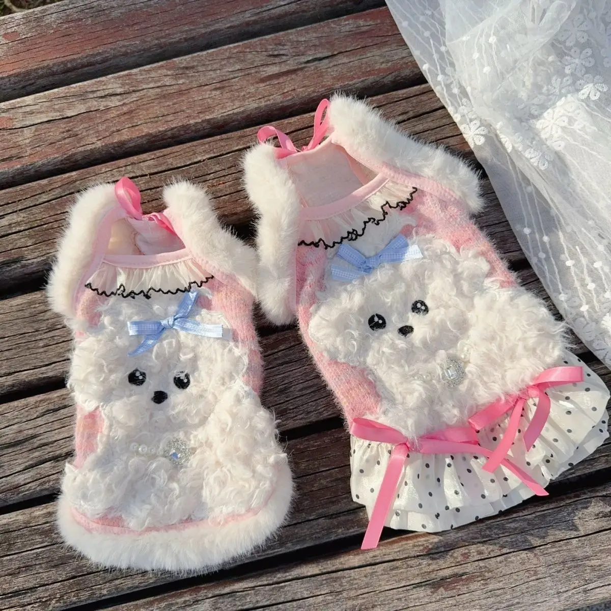 Falda con tirantes para mascotas de otoño e invierno, chaleco con tirantes gruesos de felpa, falda, ropa de dormir para mascotas, ropa de casa para cachorros pequeños - imagen 2