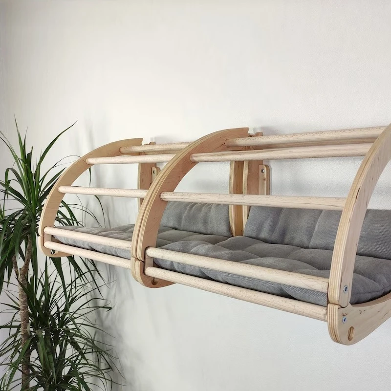 Cama pared para gatos de madera maciza con cortina de privacidad - imagen 3