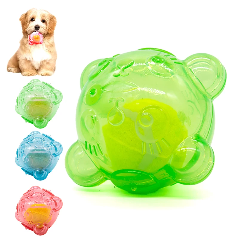 Juguete para masticar para perros, bonito oso, cabeza resistente a mordeduras, juguetes para cachorros con Tennies, limpieza de dientes, sonido, juguete para perros grandes y pequeños, juguete chirriante - imagen 4