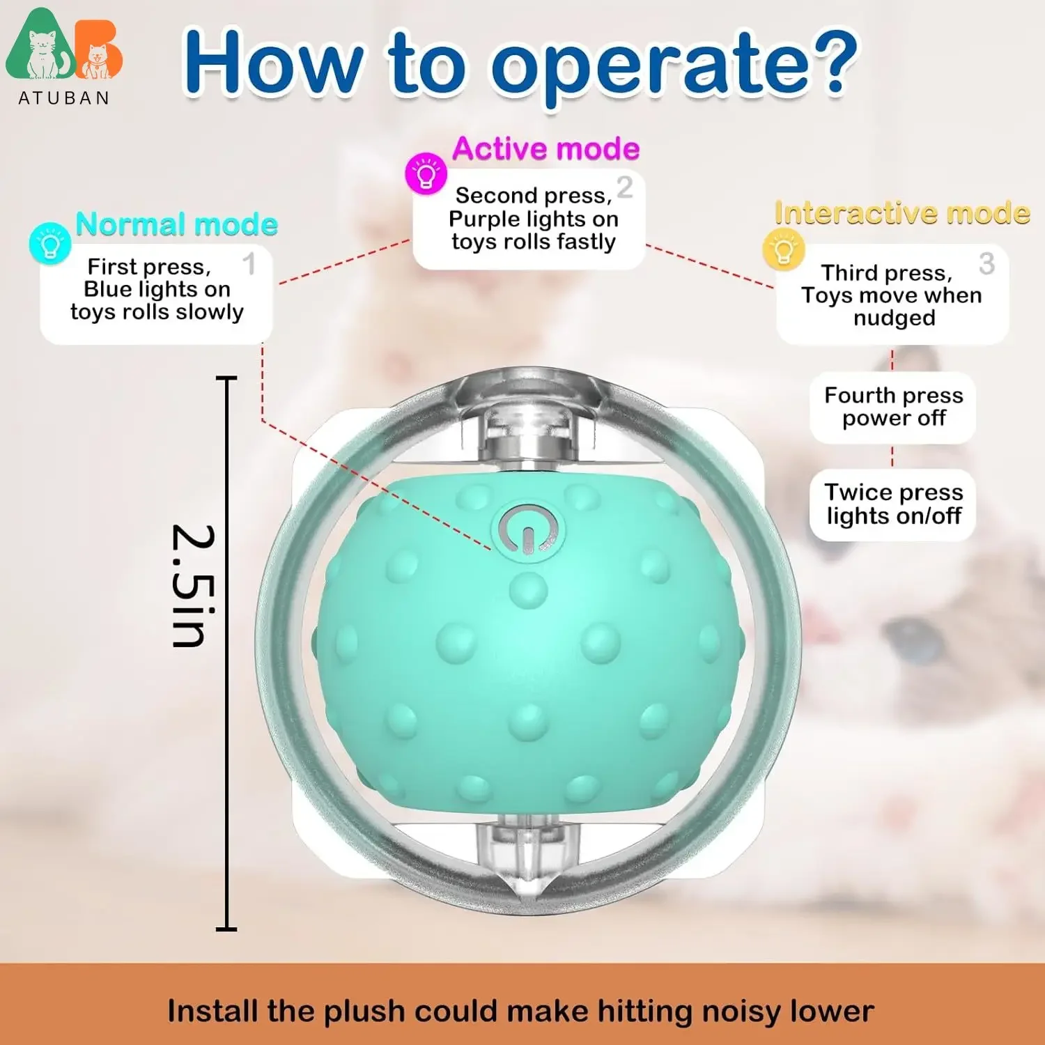 ATUBAN-Túneles interactivos para gatos con bola automática, persecución brillante, movimiento activado, juguete interactivo para gatos, juegos de cuevas - imagen 4