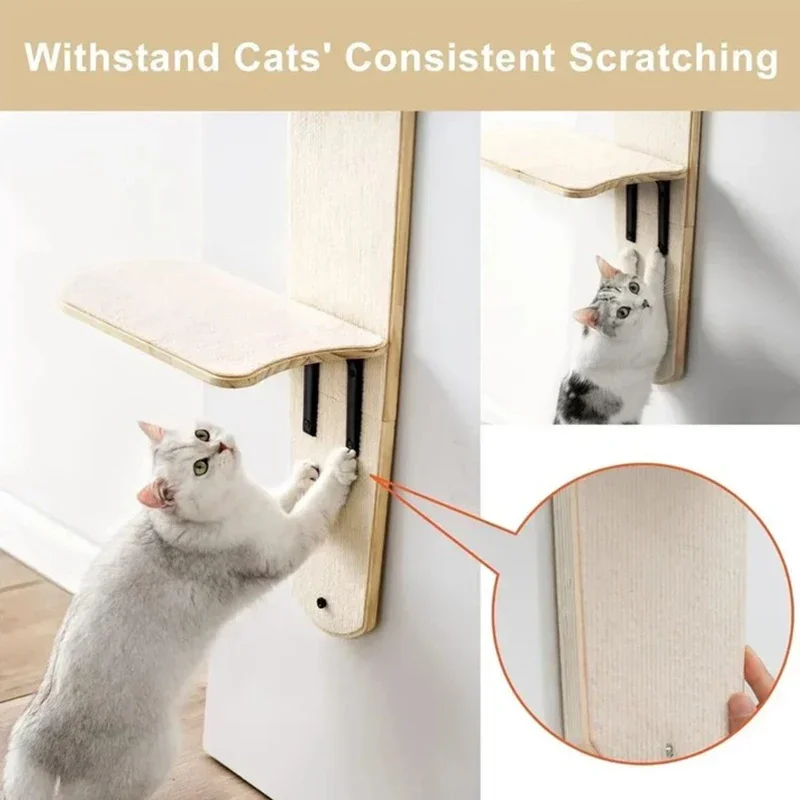 Estantes escaladores para gatos versátiles de 4 niveles, tablero Vertical de madera para gatos, estante colgante en la puerta, torre de árbol para gatos estable, marco de escalada para gatos - imagen 3