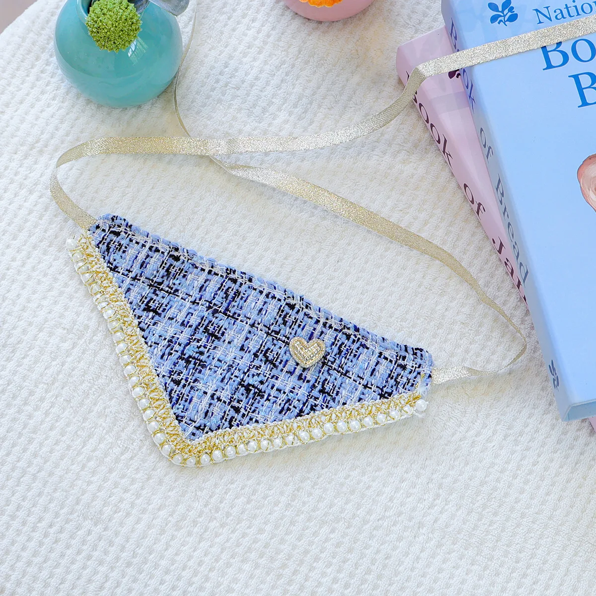 Bandana de lujo para perros y gatos, vendaje triangular de Tweed ajustable, accesorios para perros pequeños, bufanda Triangular para cachorros y gatitos - imagen 5