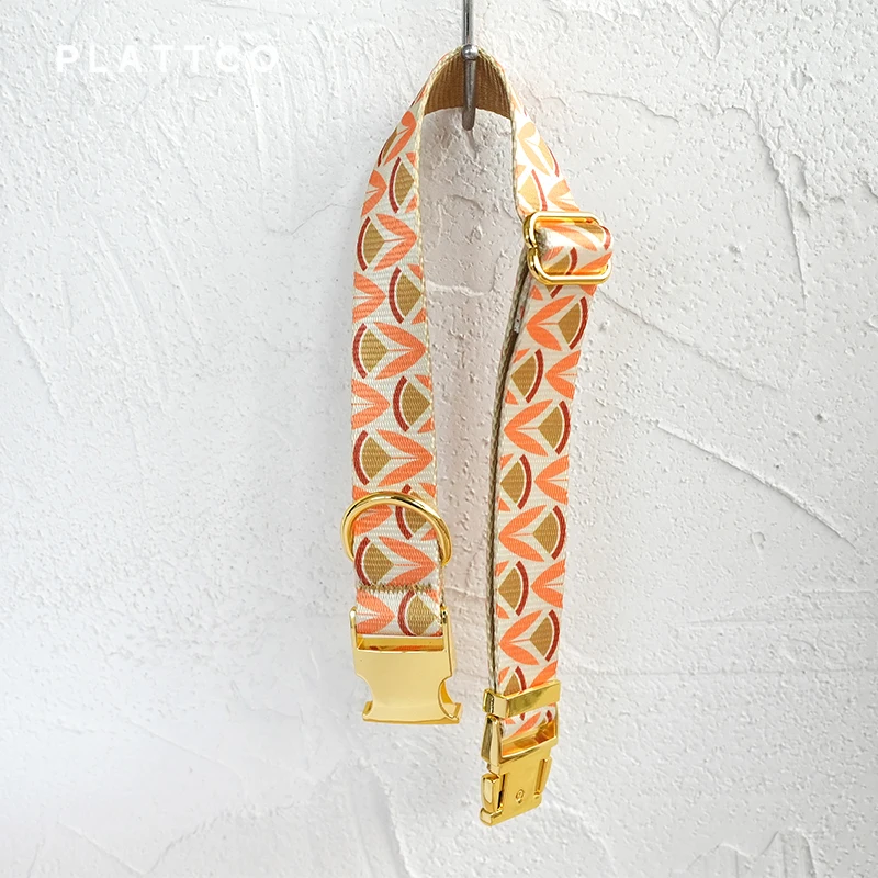 PLATTCO conjunto de perro de diseño único estampado patrón de Iris dorado y hebilla dorada de alta calidad 5 tamaños PDC352YG&PDL352YG&PBT151 - imagen 3