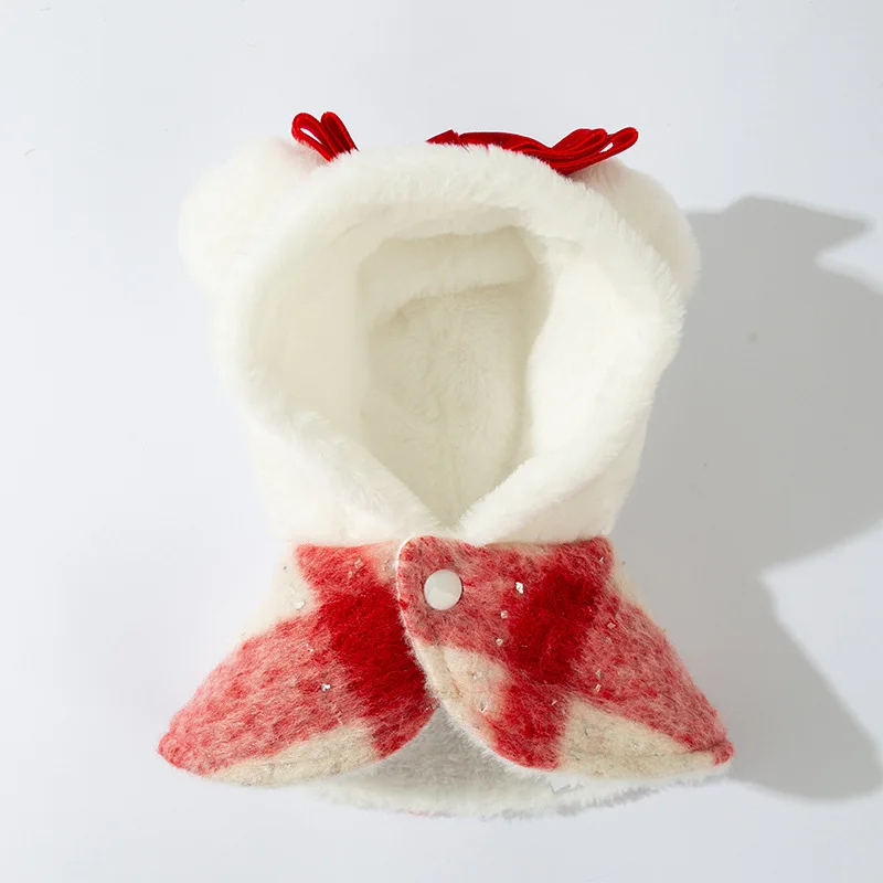 Otoño Invierno Navidad Año nuevo ropa para mascotas suave cálido lana rojo a cuadros capa vestido para perros pequeños cachorro fiesta de vacaciones - imagen 2