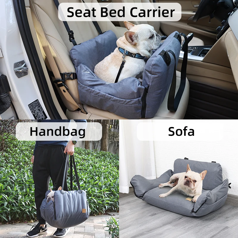 Asiento de coche para perros pequeños, cama inflable lavable con correa de seguridad, bolsa de viaje portátil para mascotas, cama suave impermeable - imagen 2
