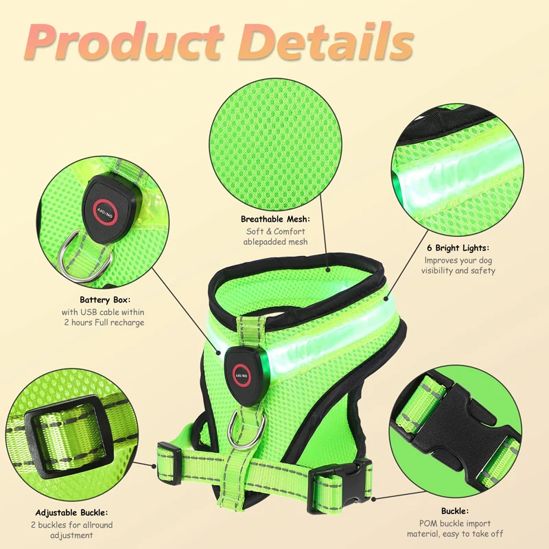 Arnés LED recargable para perros – Reflectante con malla ajustable - imagen 3
