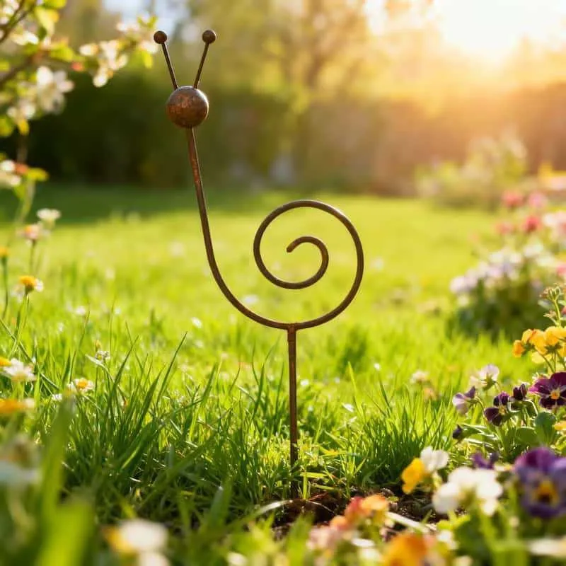 Estaca decorativa caracol – Hierro oxidado para jardín y patio - imagen 2