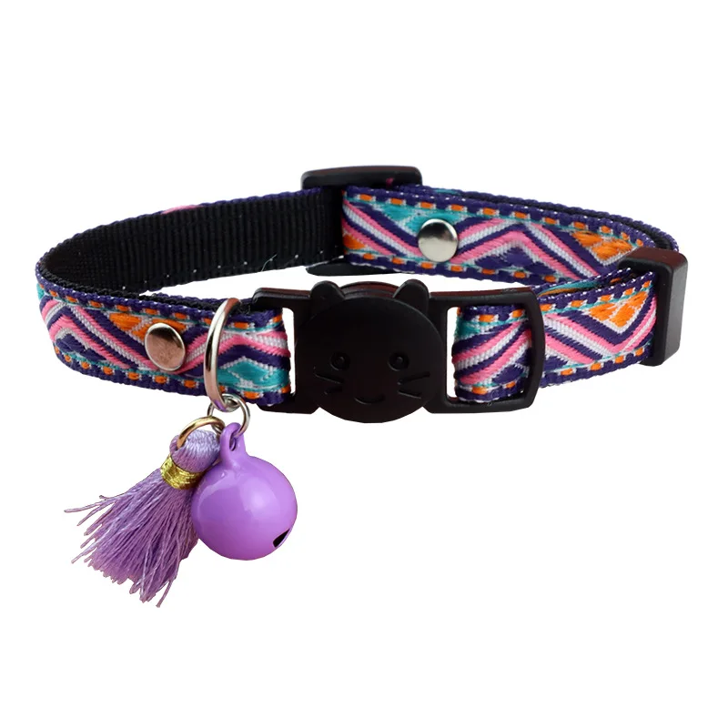 Collar de gato a presión de seguridad antiasfixia, Collar de gato Jacquard con campana y borla, Collar de cachorro ajustable, accesorios para mascotas, 1pc - imagen 4