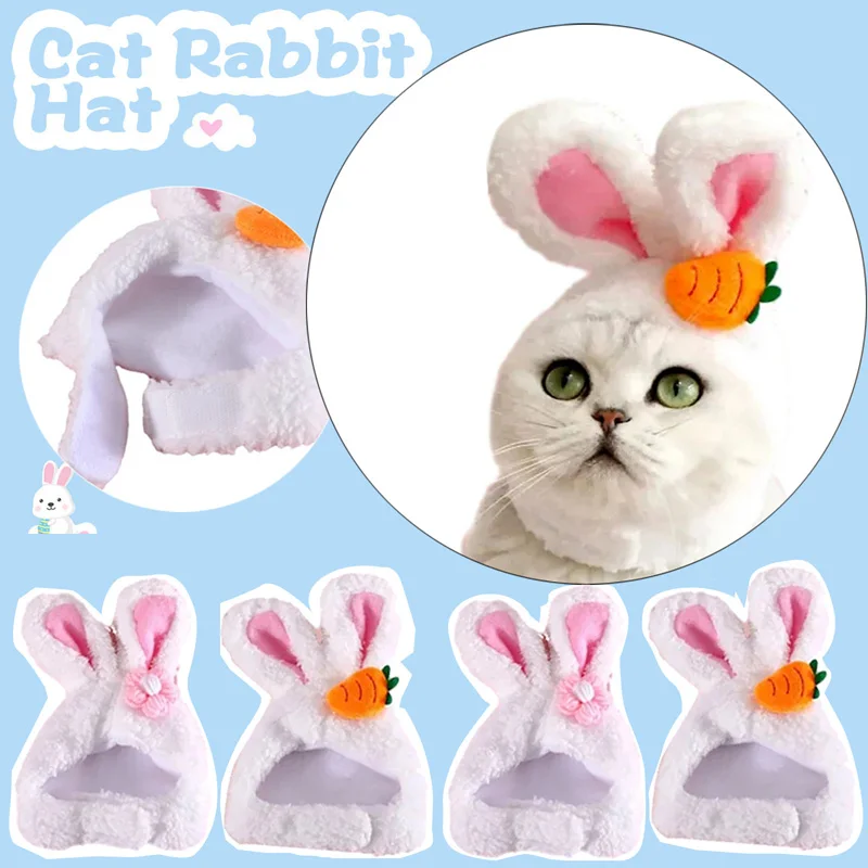 Lindo Gorro con orejas de conejo para gatos, gorro de felpa para mascotas, gorro cálido, accesorios de Cosplay, PhotoProp, suministros para sombreros de gatitos, navidad - imagen 4