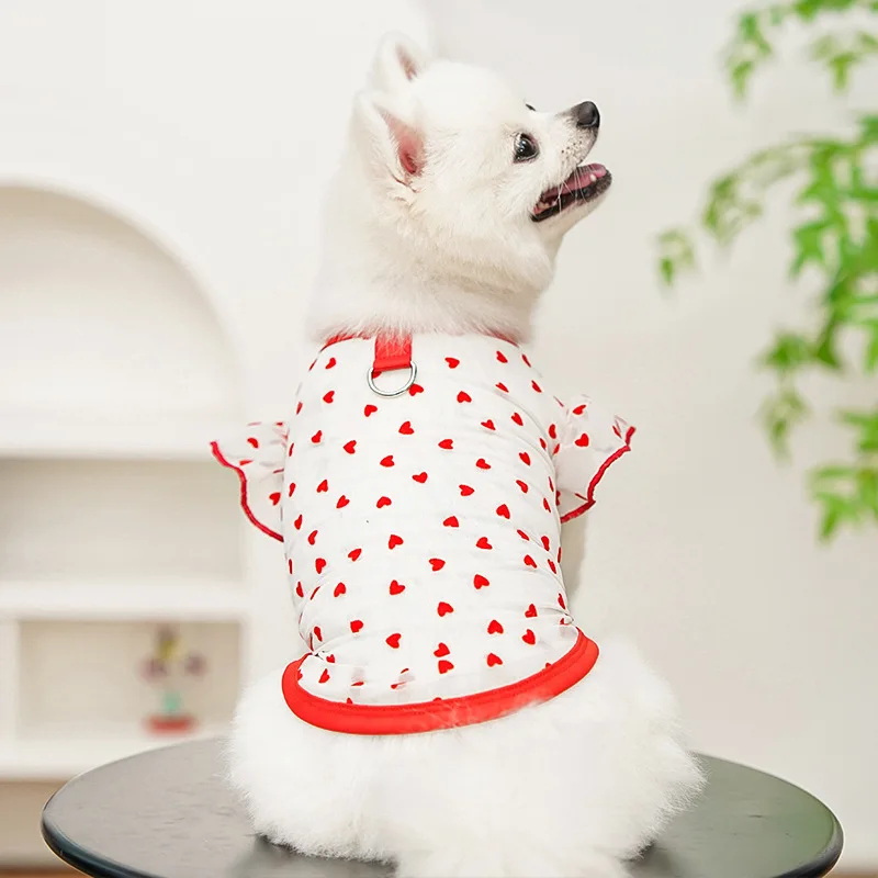 Chaleco fino refrescante para perro, ropa de verano con mangas voladoras y corazón para perro con anillo en D, camisa para niña, chalecos para gato, camiseta de malla para perro - imagen 2