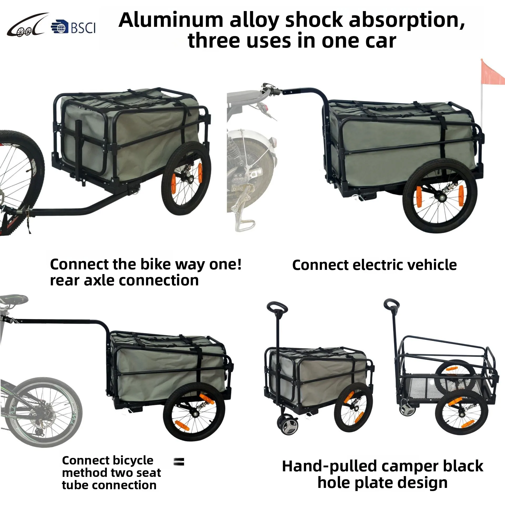 Remolque para mascotas, vehículo eléctrico de aleación de aluminio, remolque de bicicleta, camión de tracción manual, camión plegable de carga para viajes al aire libre tres en uno - imagen 2