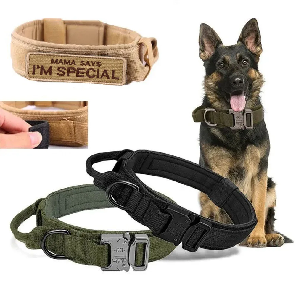 Collar táctico para perros con correa de velcro, Collar de nailon resistente para mascotas, diseño ajustable para entrenamiento y caminar de perros medianos a grandes
