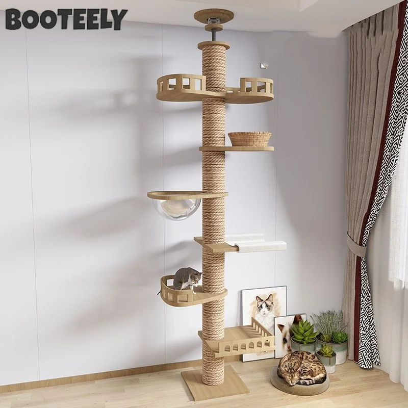 Juguete de escalada para gatos, torre para gatos de suelo a techo con poste rascador, hamaca de suelo a techo, casa de árbol para mascotas, muebles para mascotas