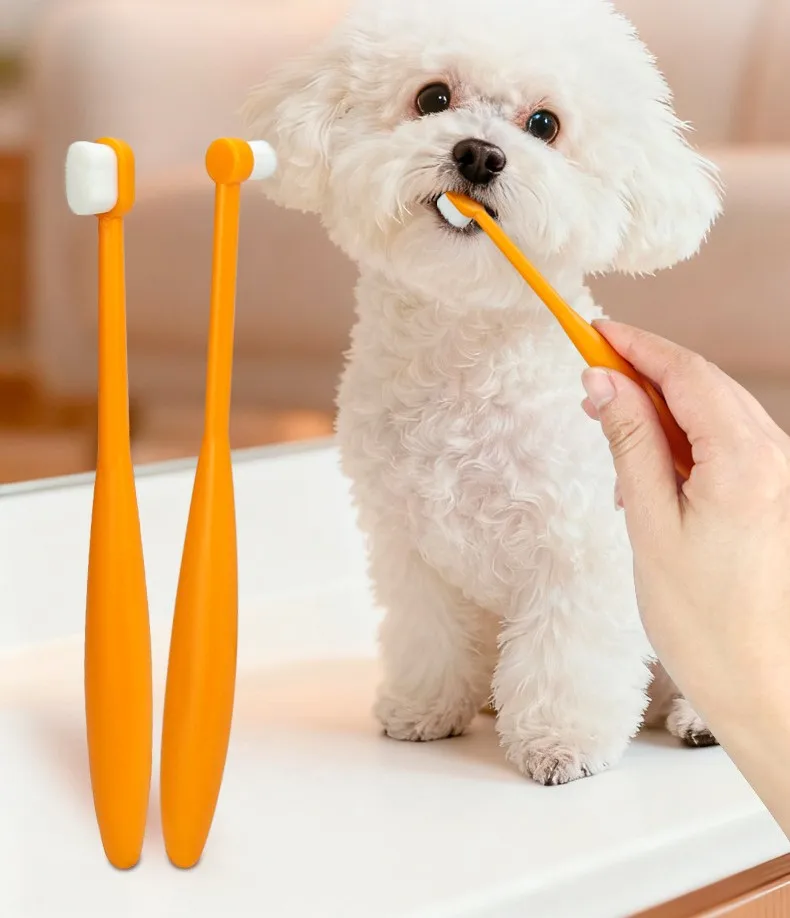 Cepillo en uso durante la higiene de un perro