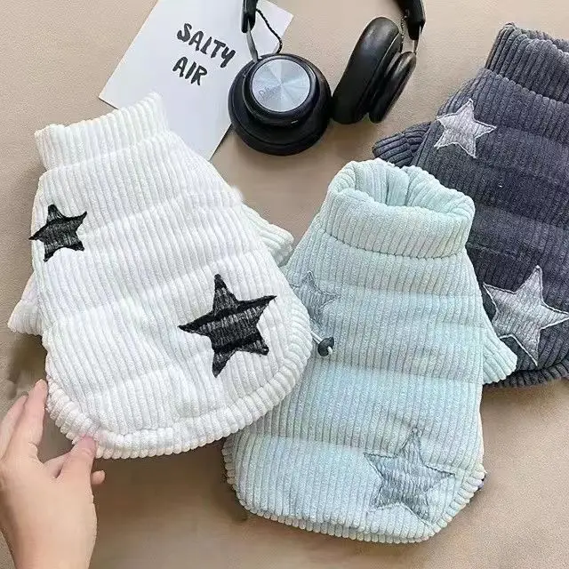 Abrigo de pana para mascotas estrella Otoño/Invierno Parkas cálidas para perros al aire libre chaqueta bonita con ropa de terciopelo para cachorros ropa para perros pequeños - imagen 2