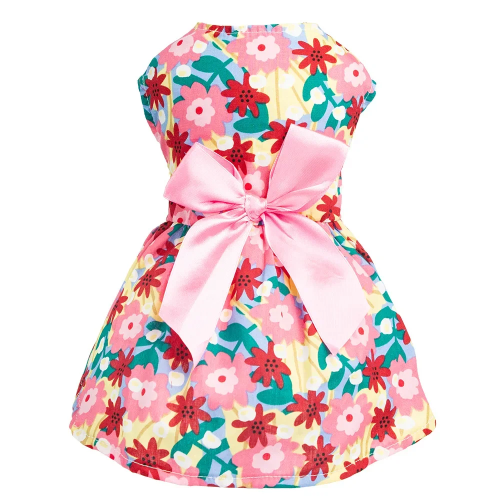 Vestidos para perros hawaianos con temática de verano, vestido de vacaciones para perros, flamenco, fruta, patrón Floral, vestidos para cachorros con lazo para niñas, perros, gatos, playa - imagen 2
