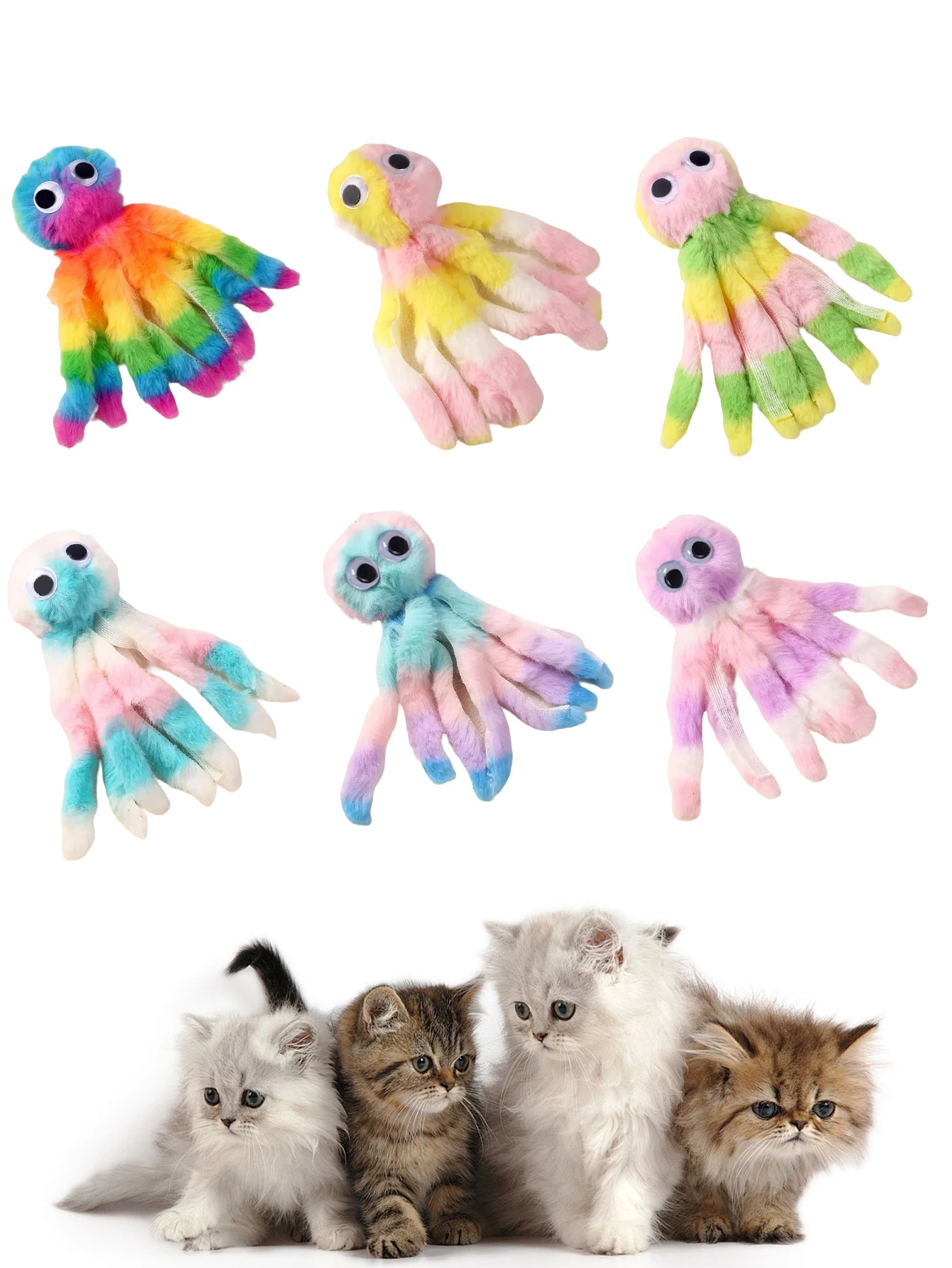 Adorable juguete de peluche de pulpo para gatos, juego interactivo para masticar y patadas, cabezales de repuesto de varita de teaser, colores surtidos para gatos de interior - imagen 3