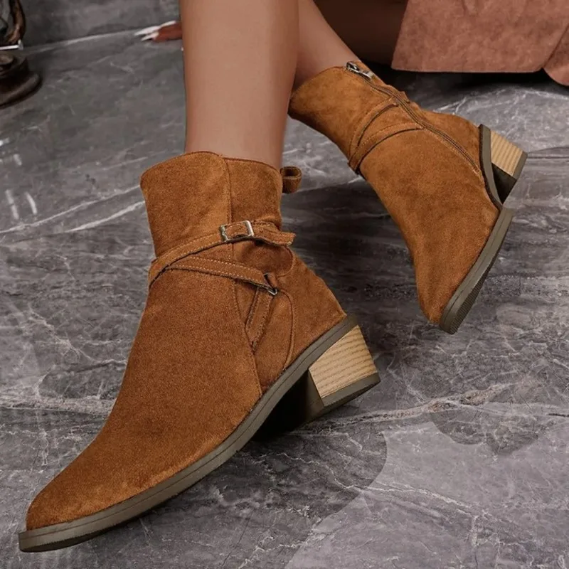 Nuevas botas de punta redonda para mujer, cómodas, ligeras, a la moda, botas poco profundas, botas informales de otoño e invierno, zapatos de exterior para mujer - imagen 4