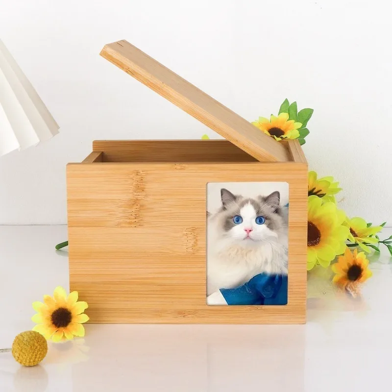 Urna de bambú con marco para cenizas de perros y gatos