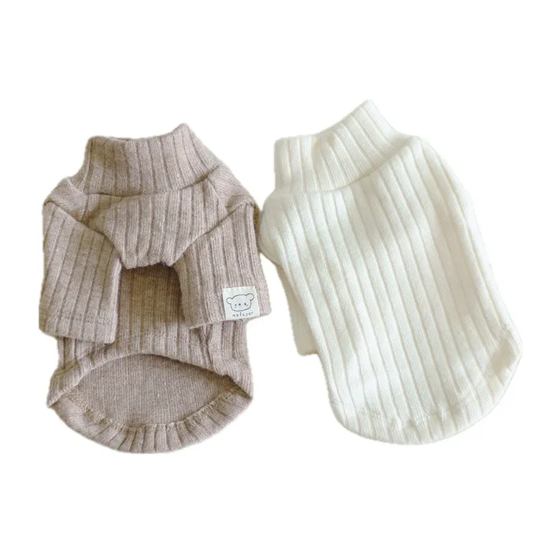 Ropa a rayas para mascotas, camisa básica de cuello alto, Top de punto bonito con abrigo de felpa para mascotas, camisa de oso de peluche, Sudadera con capucha para el hogar para perros pequeños - imagen 5