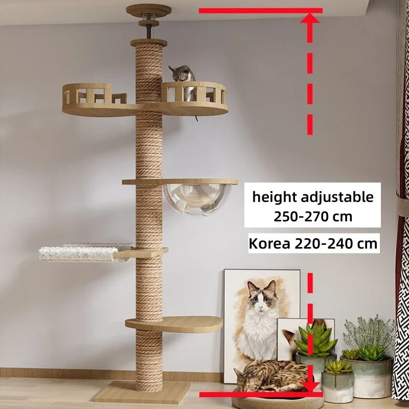 Casa de árbol para gatos ajustable, torre para gatos de suelo a techo, Condo de varios niveles con poste rascador, hamaca, productos para mascotas - imagen 2