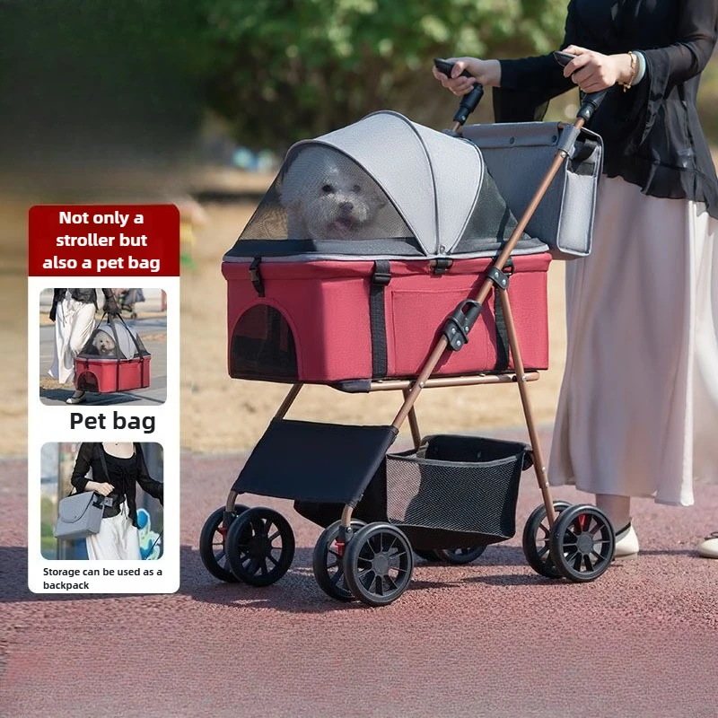 Cochecitos para mascotas, carrito para perros con separación plegable y ligero, bolsa para gatos, cochecitos para perros con empuje manual, productos para mascotas
