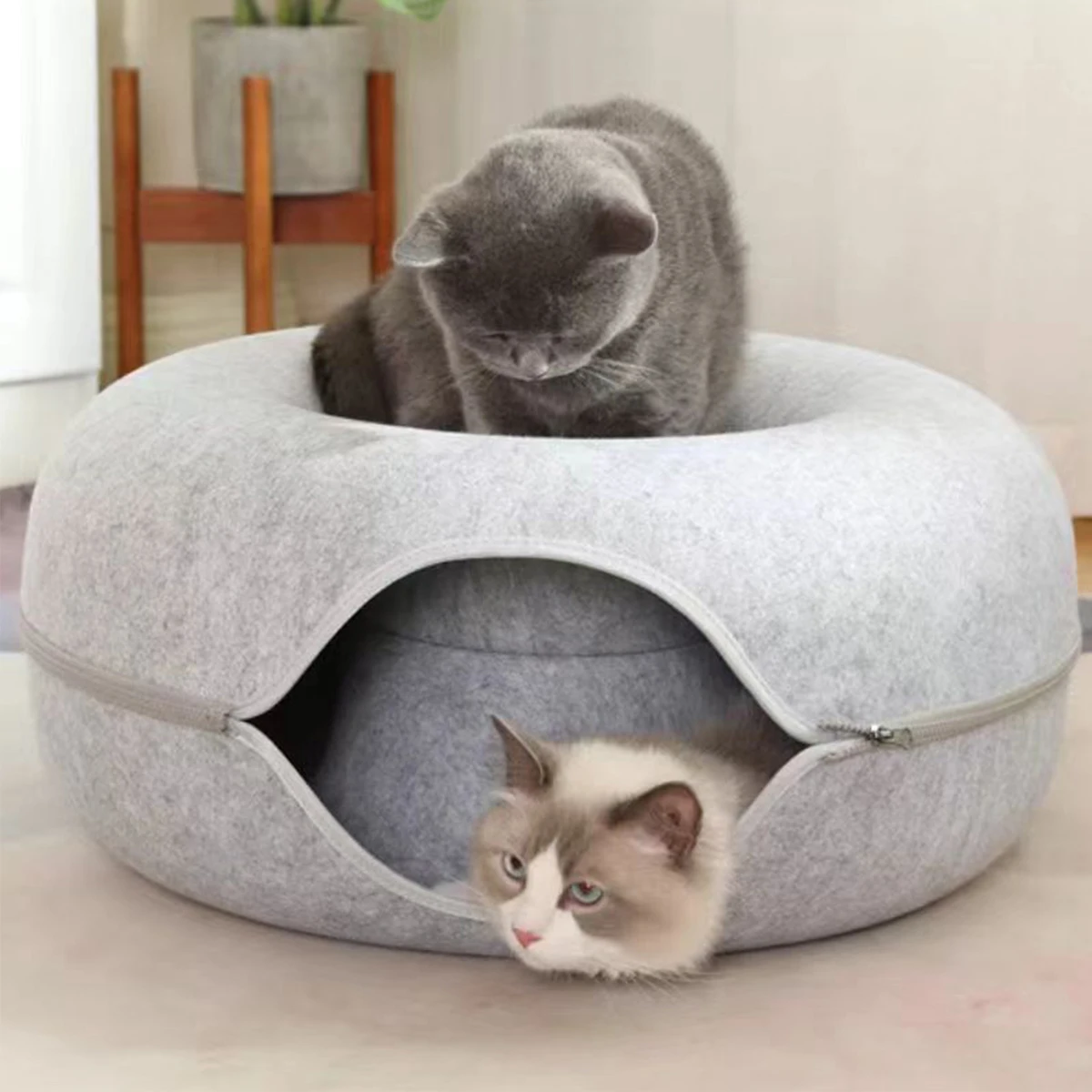 Túnel rosquilla para gatos 2 en 1: interactivo de fieltro y cama - imagen 3