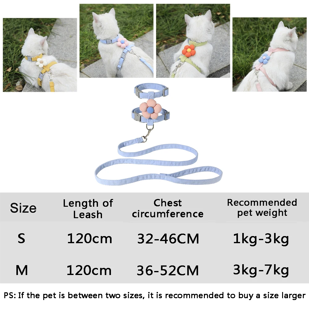 Arnés ajustable con bonito diseño de flores para gatos, correa para perros pequeños, arnés y correa transpirables para cachorros, accesorios de tracción para mascotas - imagen 4