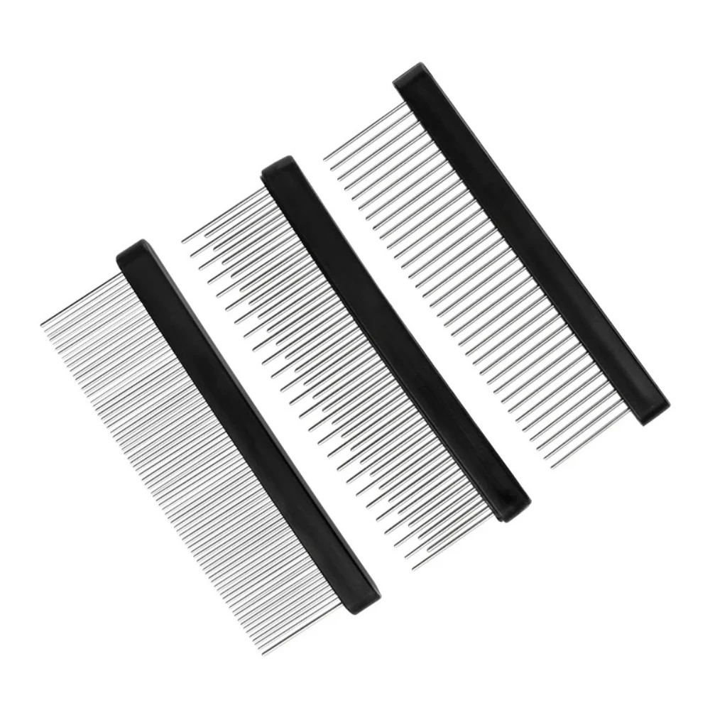 Cepillo de depilación de perros y gatos de acero inoxidable, peine de aseo de doble cara para mascotas con dientes largos y cortos para cepillar el cabello, 3 uds.