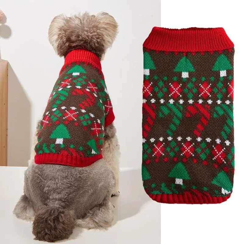 Pet Christmas Sweater Knitted Sweater Mid High Neck Warm Diamond Grid Pattern Comfortable Pet Dog Autumn and Winter Clothes - imagen 2