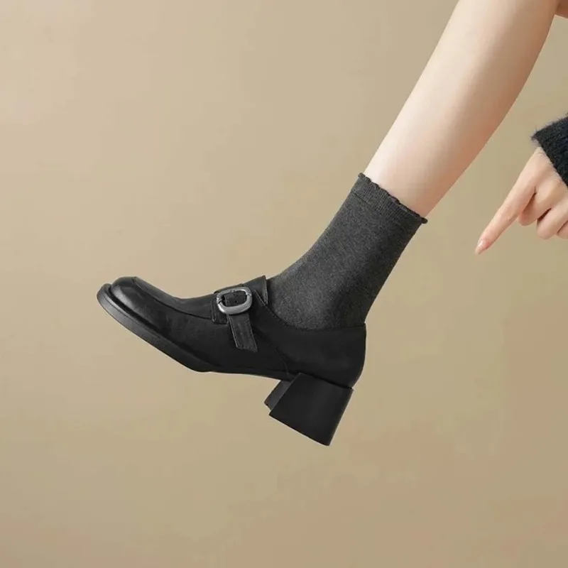 Women Leather Platform Loafers Fashion Slip on Chunky Shoes Retro Style Female Officel Pumps Moccasins Women's Mary Jane Shoes