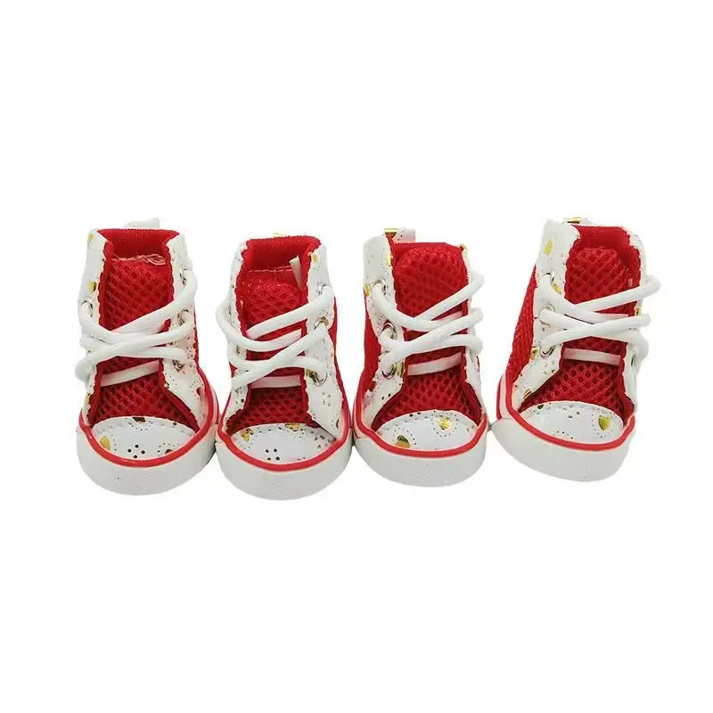 4 uds zapatos perros zapatos deportivos antideslizantes tela botas transpirables cachorros zapatos lona mascotas aire libre perros pequeños Chihuahua