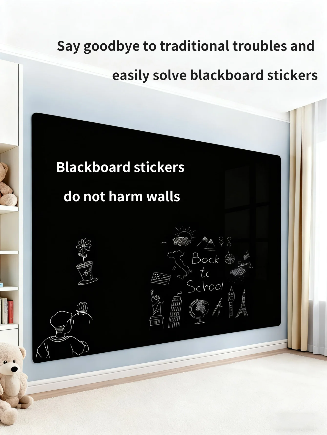 Un rollo de papel tapiz de pizarra extraíble, un rollo de papel tapiz de pizarra extraíble de vinilo autoadhesivo, cinco colores de tiza, papel tapiz duradero de borrado en seco, tablero de mensajes, adecuado para oficinas, escuelas y hogares - imagen 2