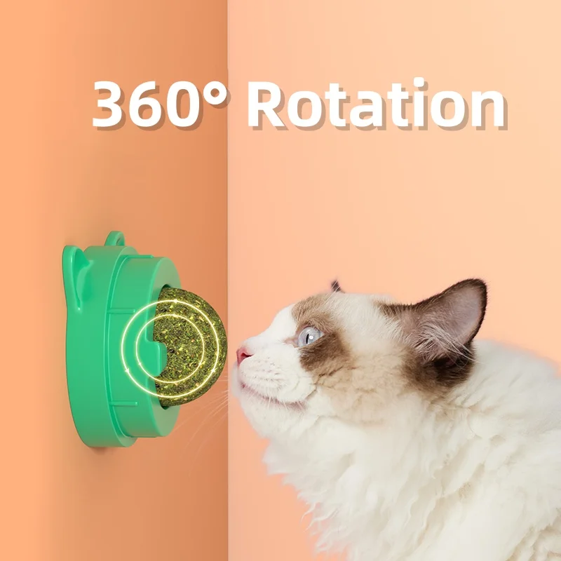 Juguete giratorio de bola de pared con hierba gatera con rascador y hierba para gatos: limpieza de dientes, digestión saludable y juego divertido