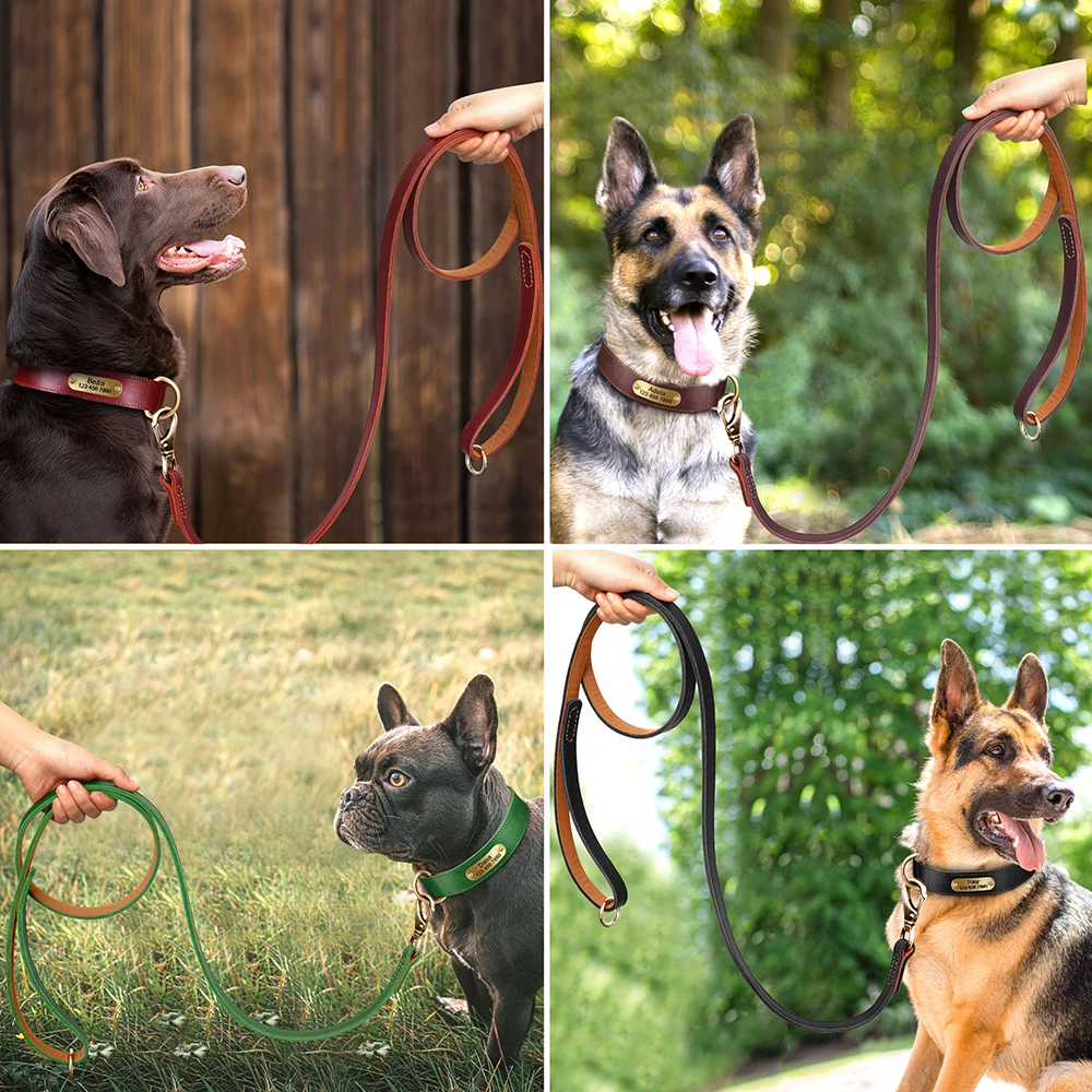 Correa de cuero Real para perro, correa duradera para perros medianos y grandes, correa para caminar para mascotas, pastor alemán Pitbull - imagen 5