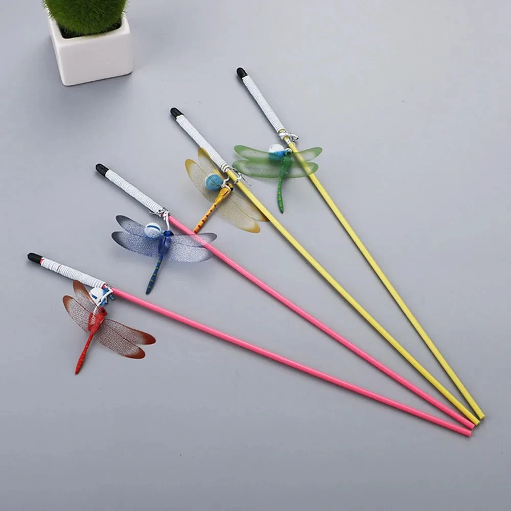 Varita teaser de libélula de varilla corta de color aleatorio, gato interactivo, juguete de plumas divertido para gatitos y gatos, varita duradera para mascotas, 1 Uds. - imagen 2