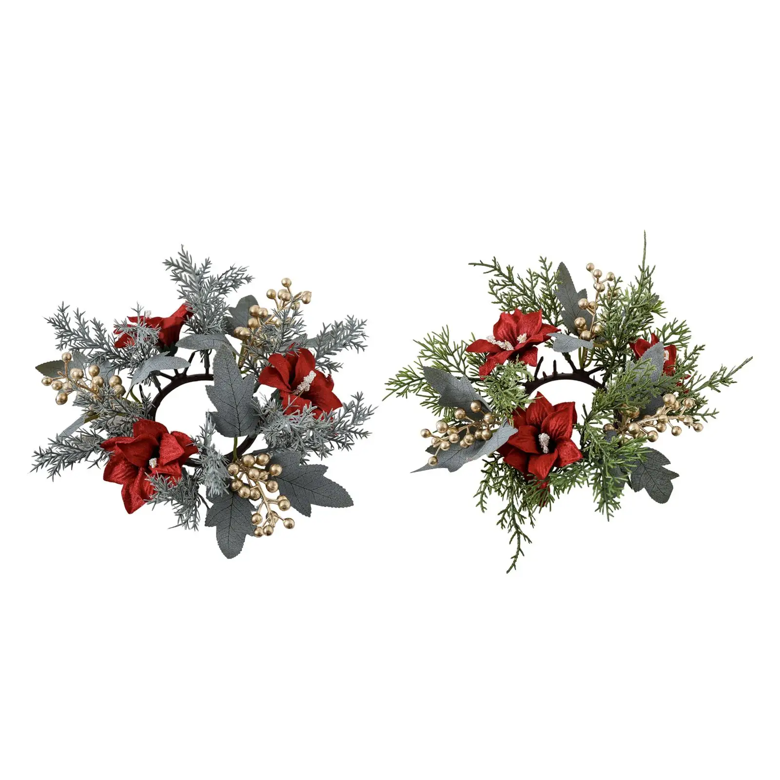 Christmas Pillar Candle Ring Wreath Candle Base Holder Garland for Farmhouse Living Room Dining Table Centerpiece Party Wedding