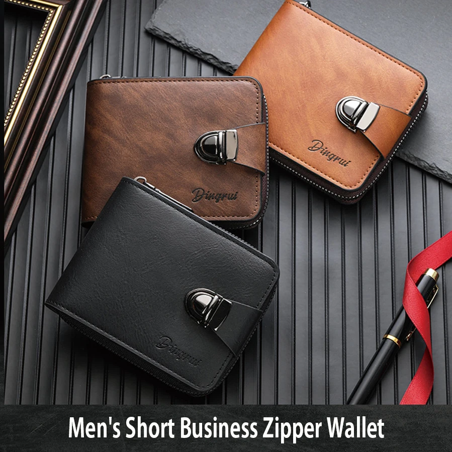 New Men's Premium Sense Short Frosted Leather Wallet Multi-Slot Coin Pocket Photo Holder Small Men's Wallet High Quality